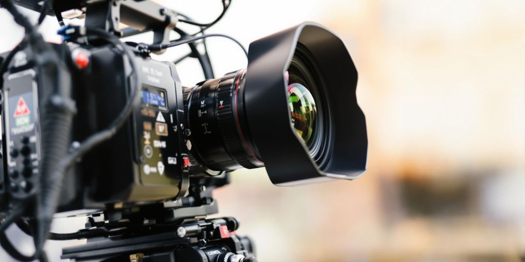 Videographer filming with professional camera equipment.